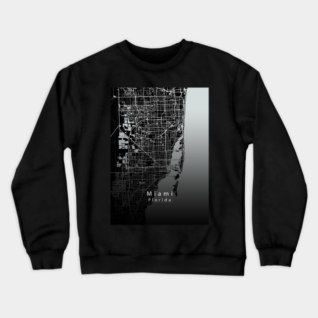 Miami Florida City Map dark Crewneck Sweatshirt by Robin-Niemczyk